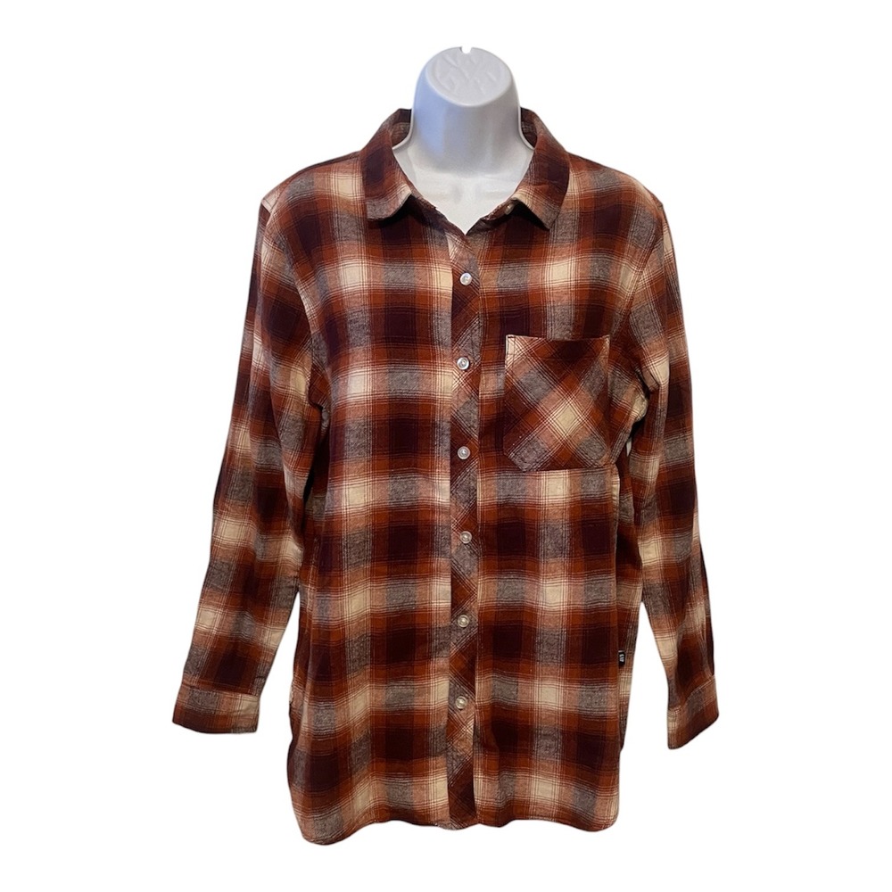 Gap Womens Moana Plaid‎ Flannel Button Up Shirt Burgundy Cream Size M NWT